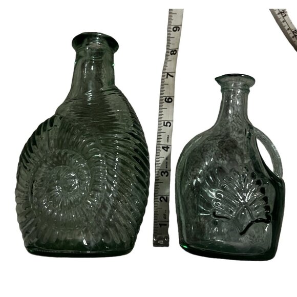 Vintage Libbey Green Glass Bottles Set Of 3 With Nautical & Leaf Motifs  Decorat - Picture 12 of 13